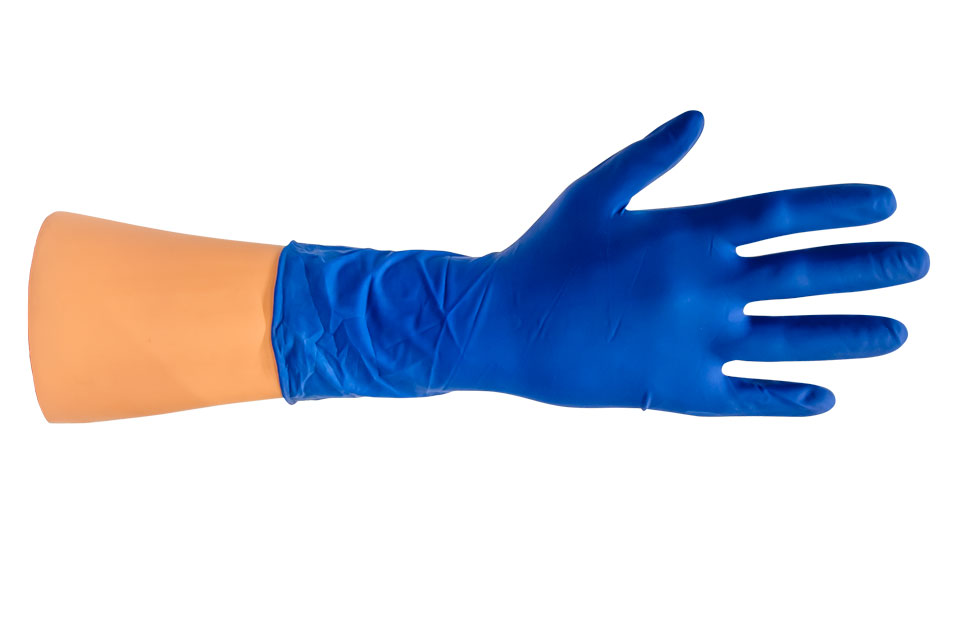 Jednorázové rukavice latexové bezprašné prodloužené, zesílené SAFETY, S