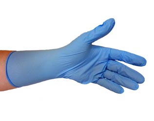 Jednorázové rukavice nitrilové bezprašné, modré, prodloužené, S