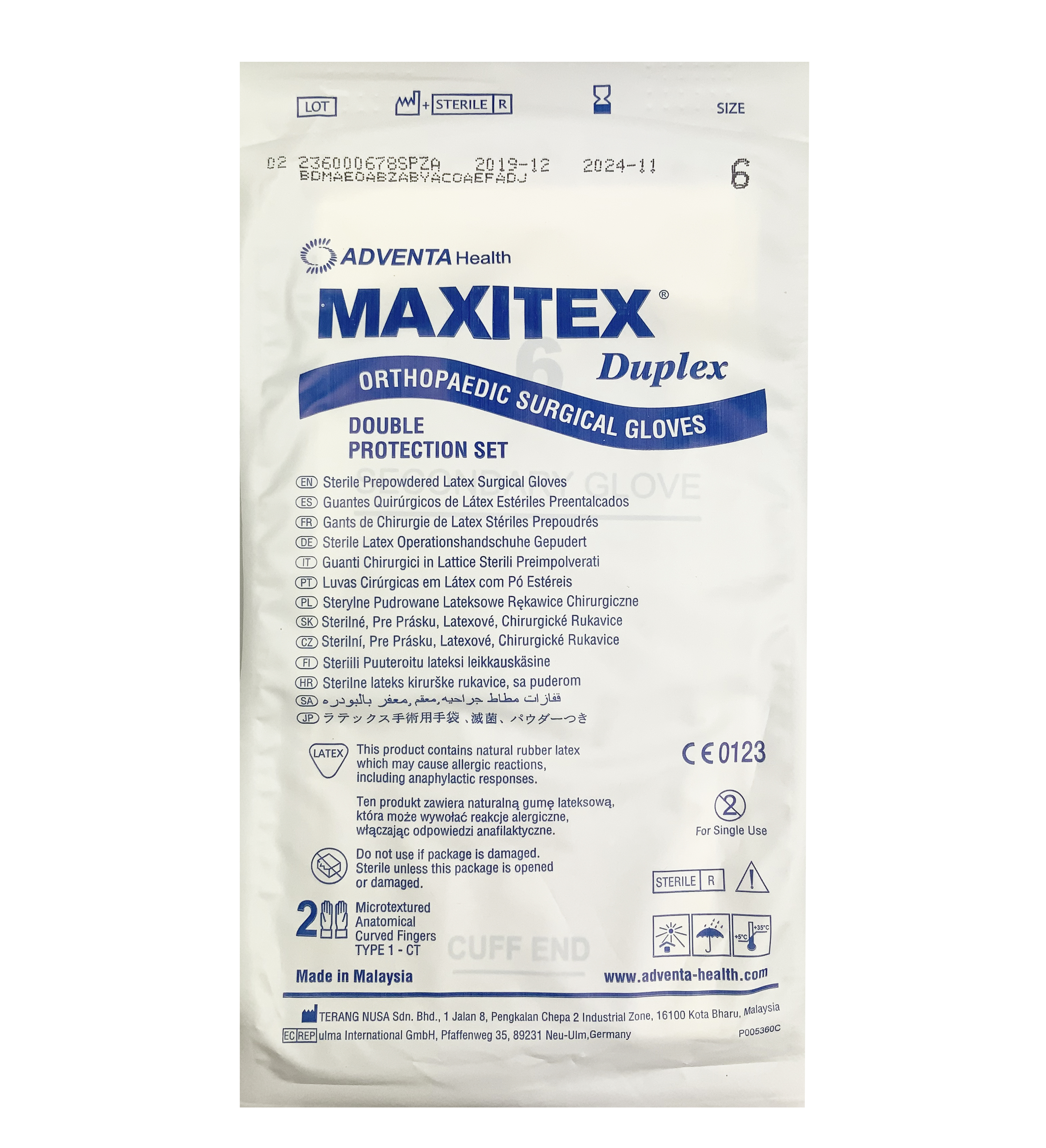 Operační rukavice Duplex, latexové, zaprášené